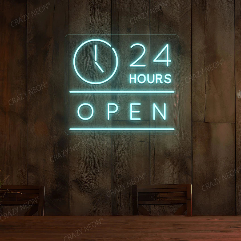24 Hours Open LED Neon Sign with Clock