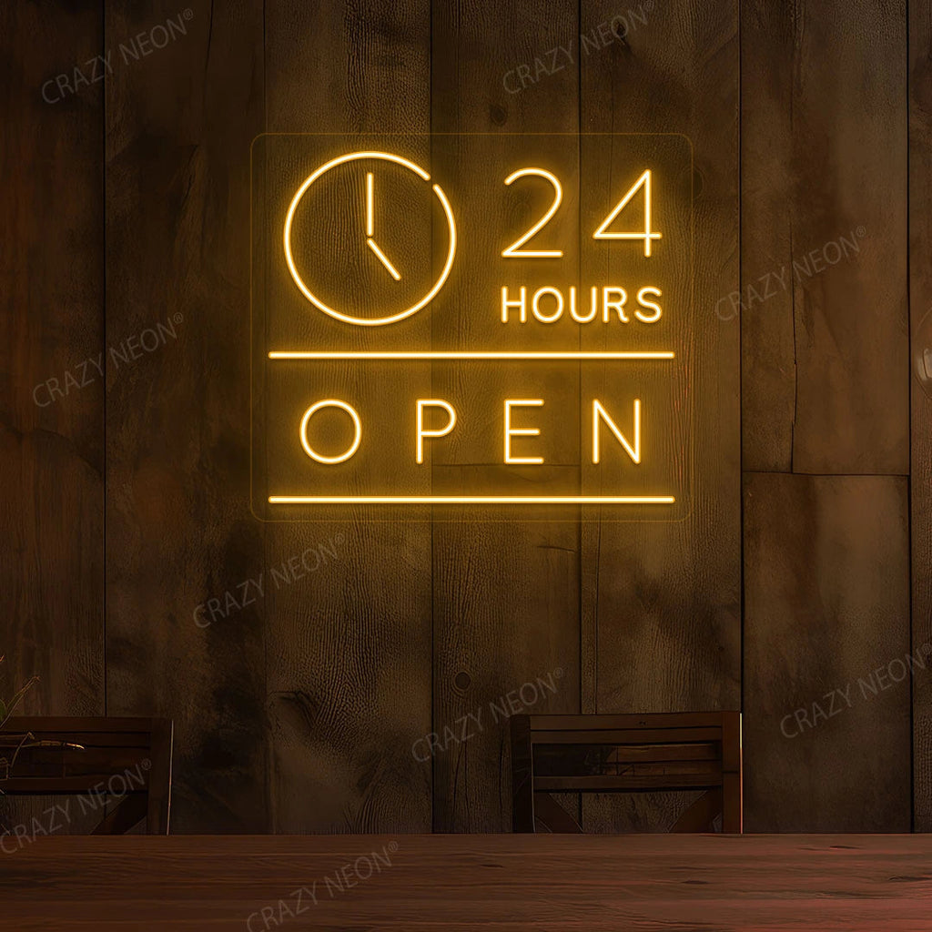 24 Hours Open LED Neon Sign with Clock