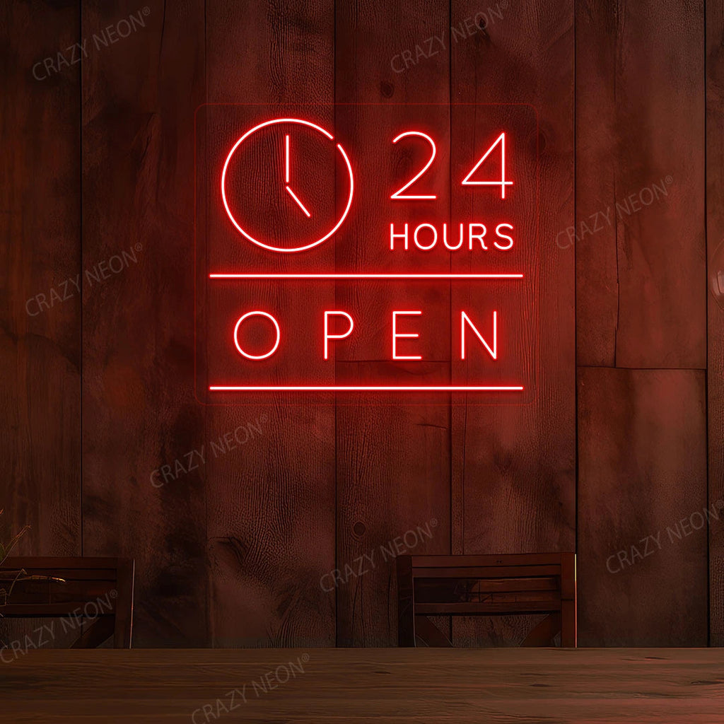 24 Hours Open LED Neon Sign with Clock