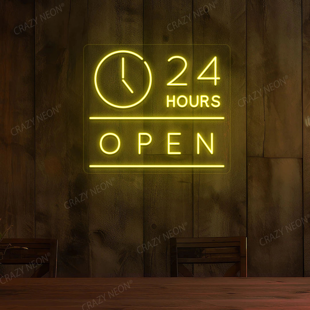 24 Hours Open LED Neon Sign with Clock