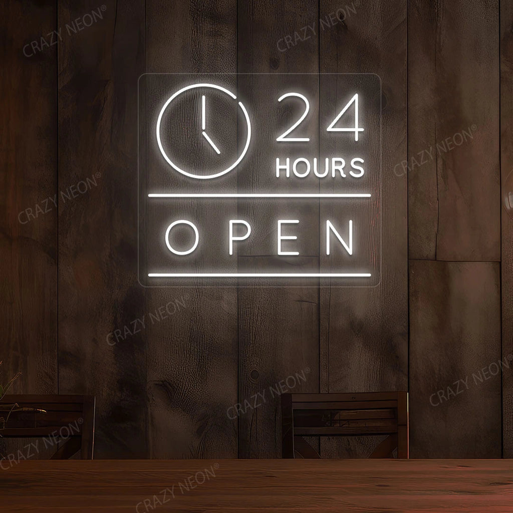 24 Hours Open LED Neon Sign with Clock
