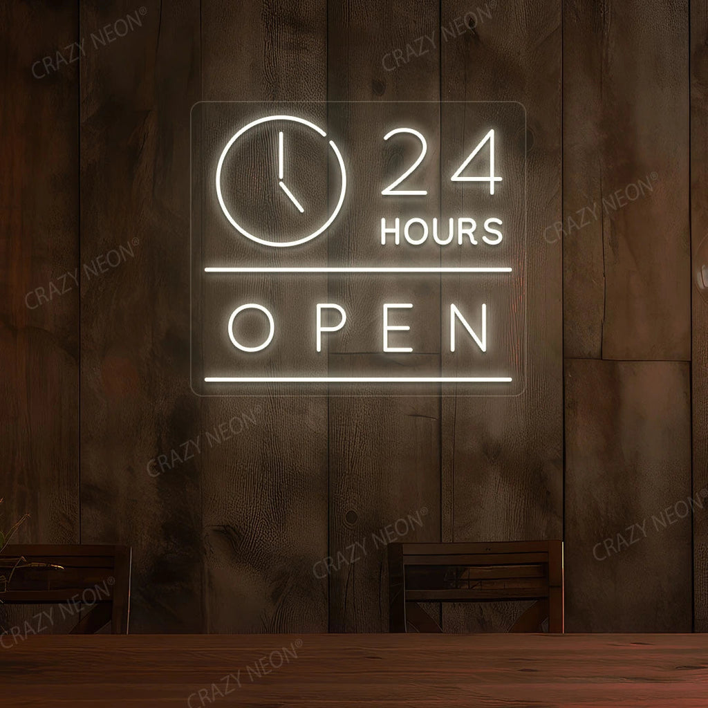 24 Hours Open LED Neon Sign with Clock
