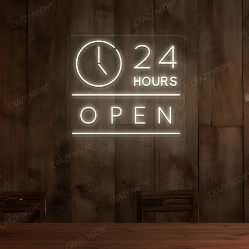 24 Hours Open LED Neon Sign with Clock