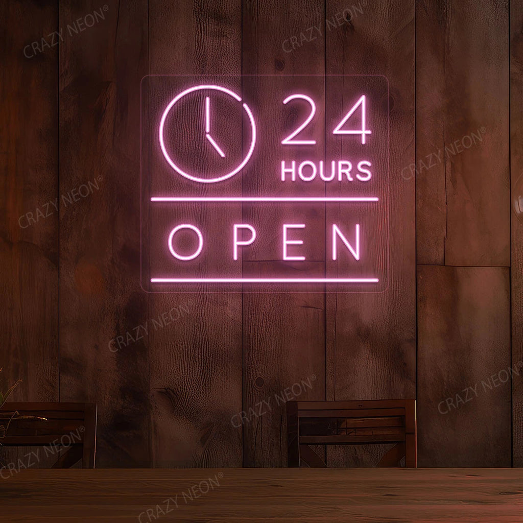 24 Hours Open LED Neon Sign with Clock