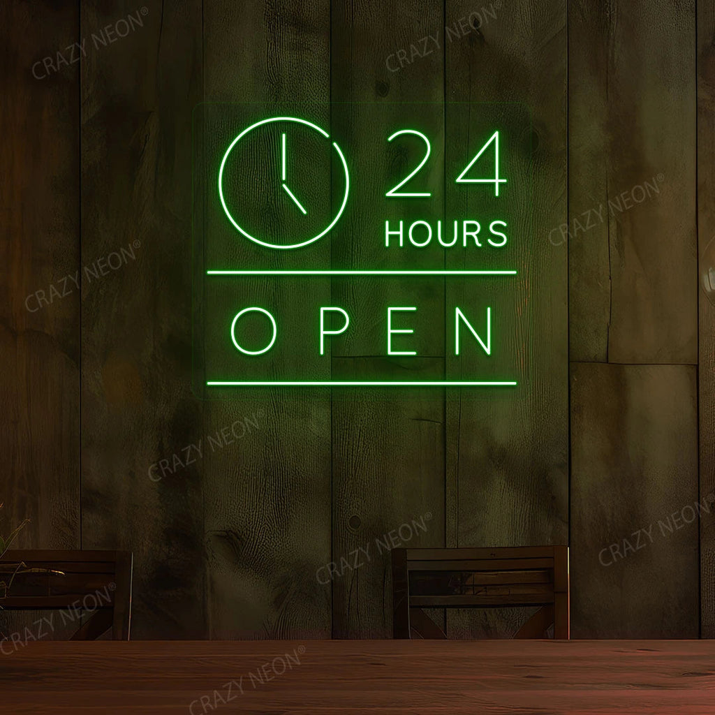 24 Hours Open LED Neon Sign with Clock