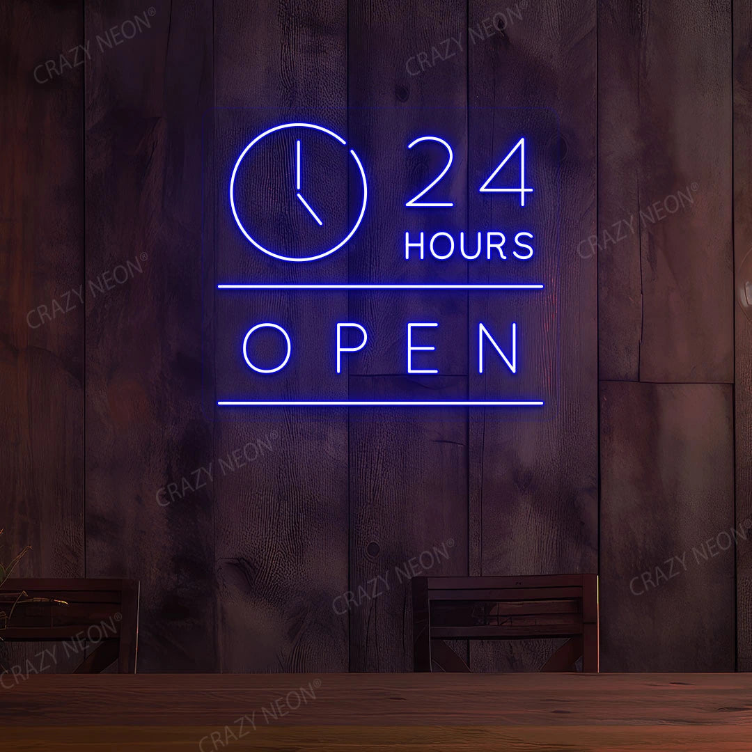 24 Hours Open LED Neon Sign with Clock