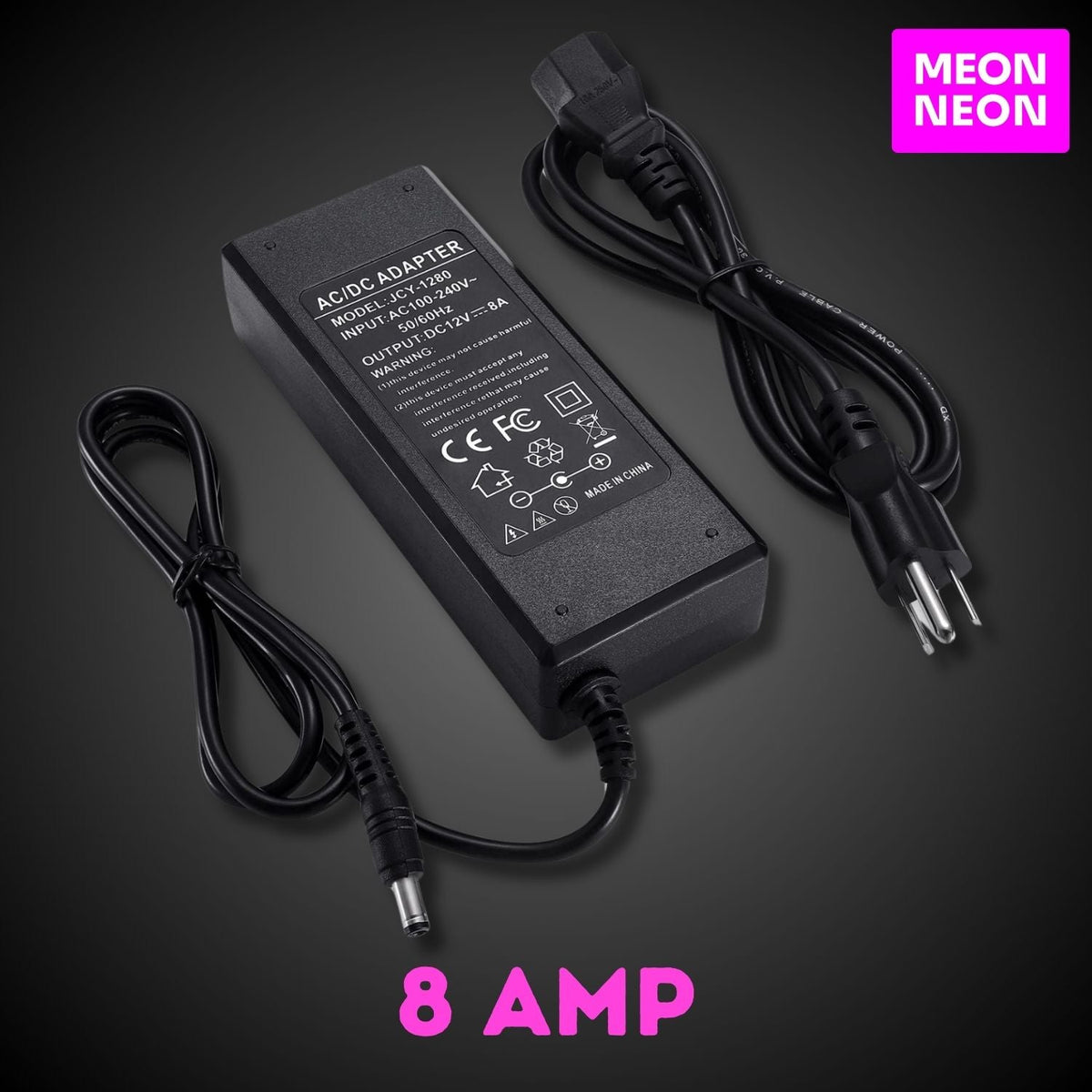 8A LED Power Supply - 12V DC 96W Adapter for LED Neon Signs & Strip Lights