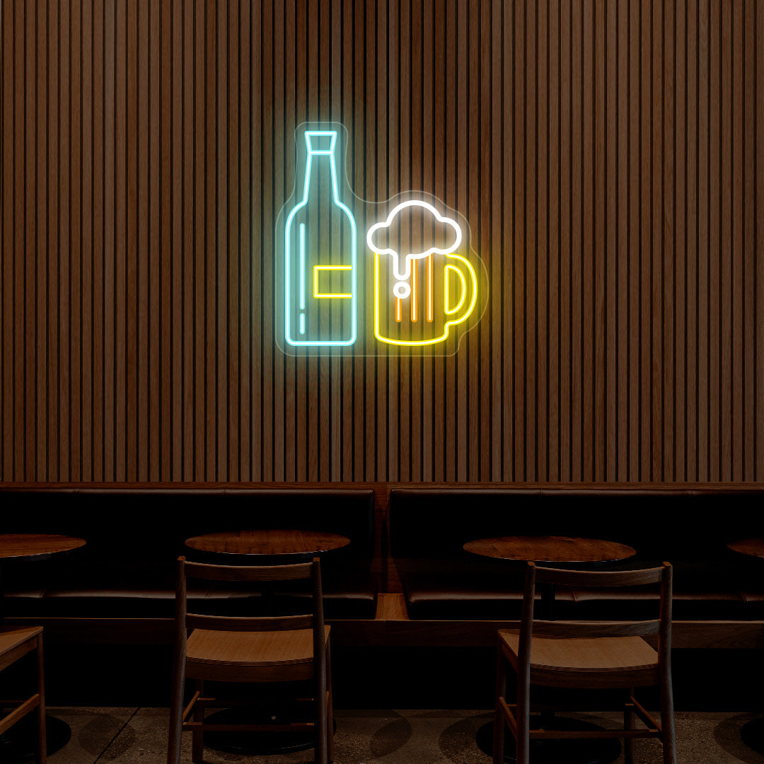 Beer Bottle And Mug Neon Sign - Multicolor