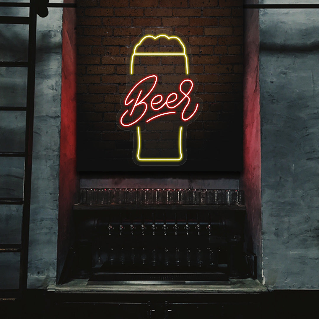 Beer Glass Neon Sign Multicolor