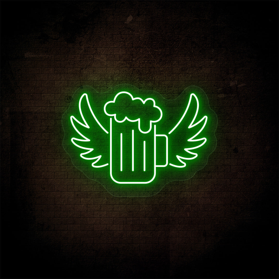 Beer Mug With Angel Wings Neon Sign