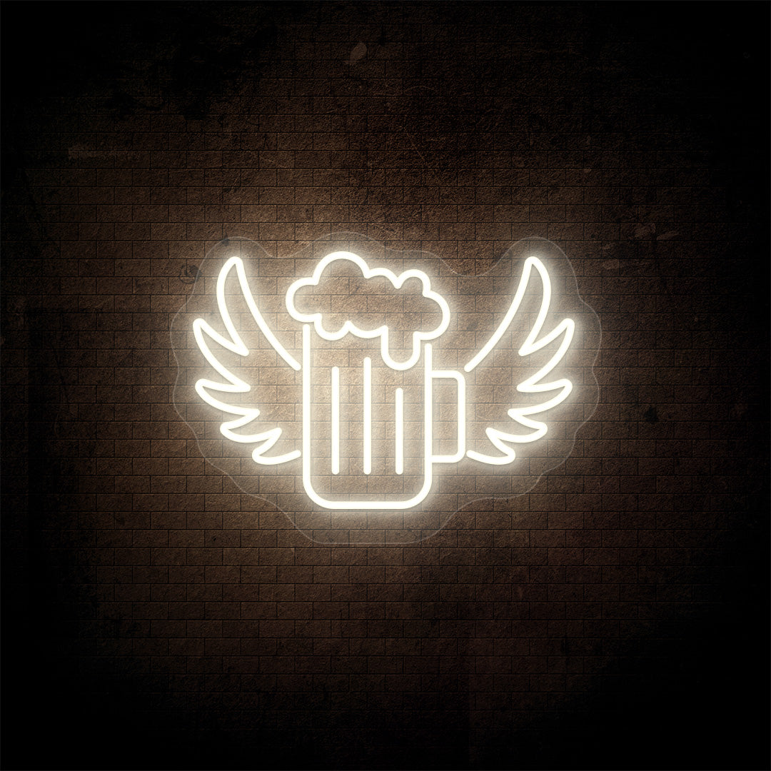 Beer Mug With Angel Wings Neon Sign