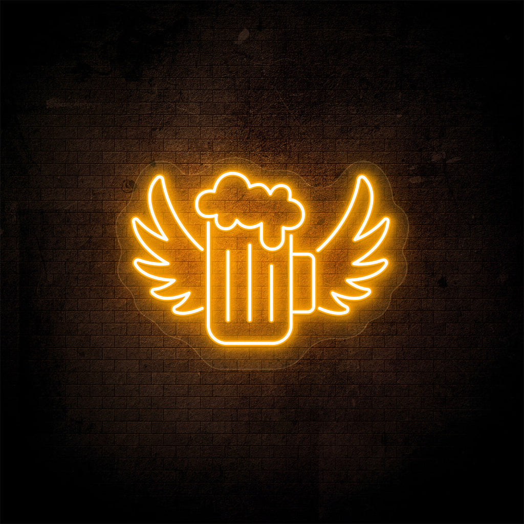 Beer Mug With Angel Wings Neon Sign