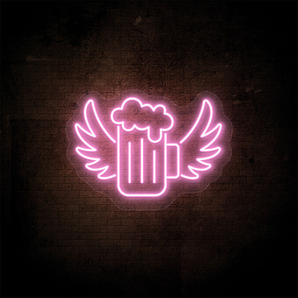 Beer Mug With Angel Wings Neon Sign