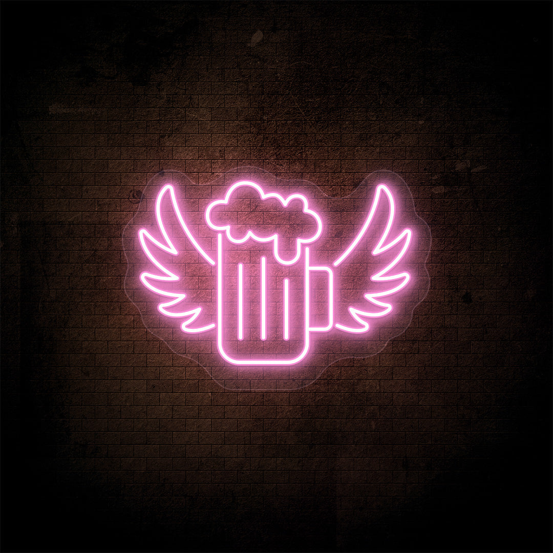 Beer Mug With Angel Wings Neon Sign