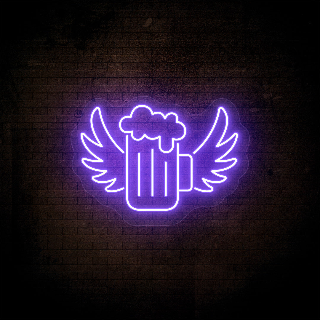 Beer Mug With Angel Wings Neon Sign