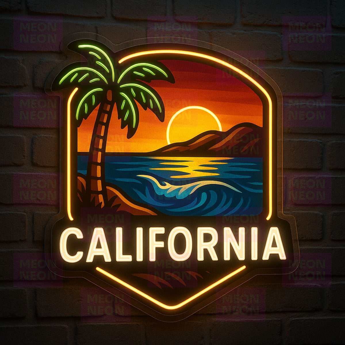 California Sunset Shield Neon Sign