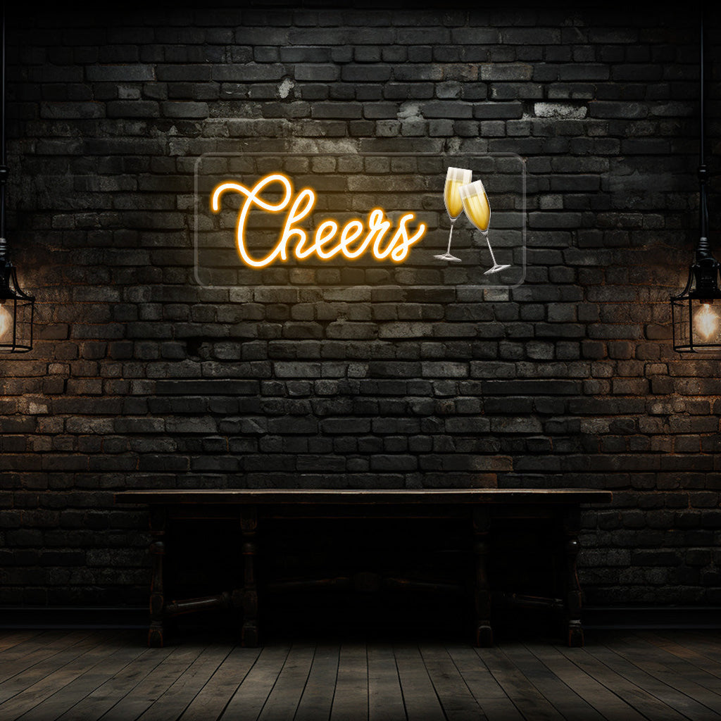 Champagne Glass Cheers Neon Artwork
