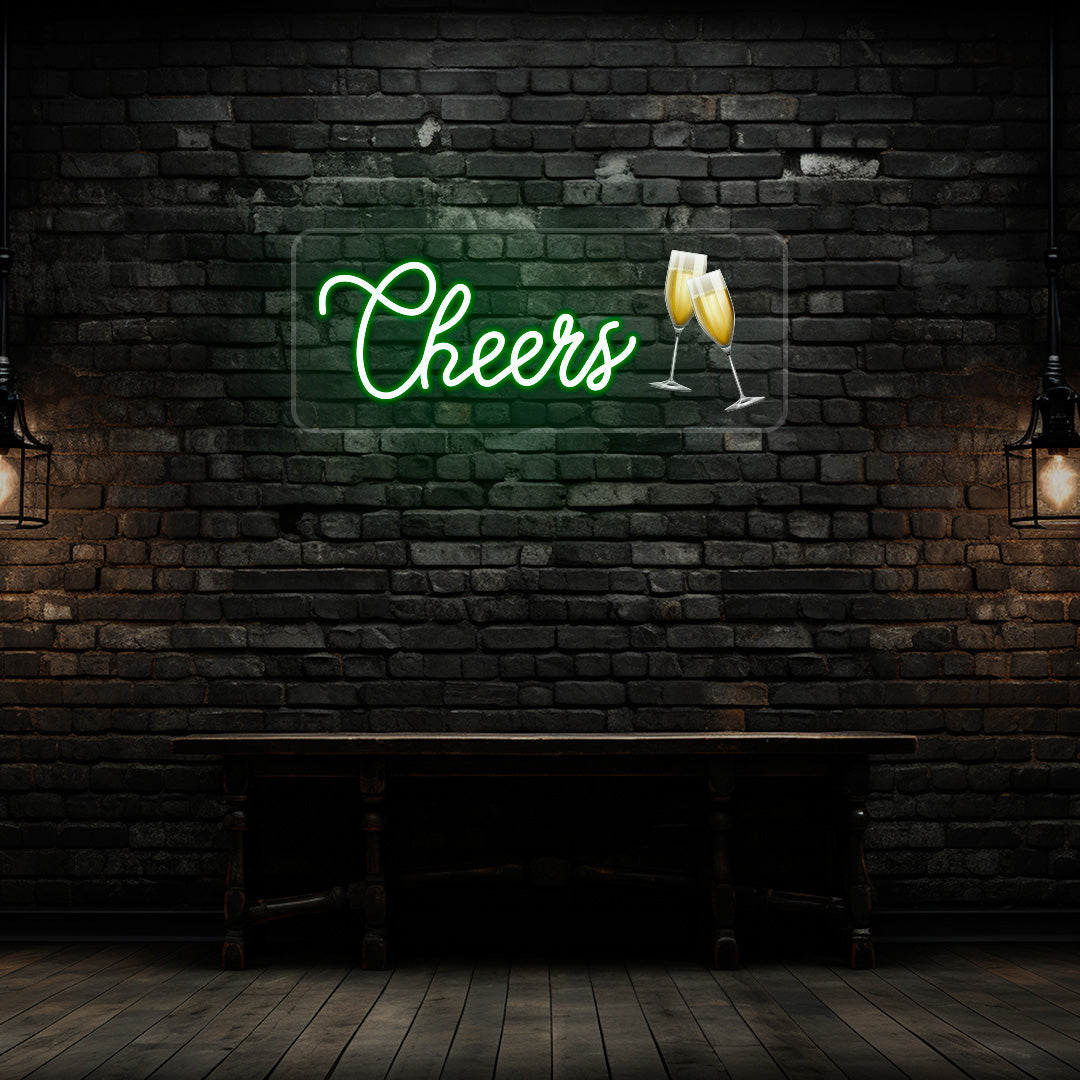 Champagne Glass Cheers Neon Artwork