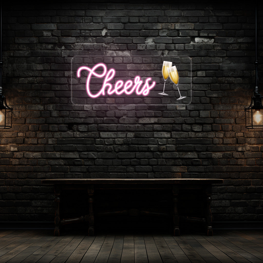 Champagne Glass Cheers Neon Artwork
