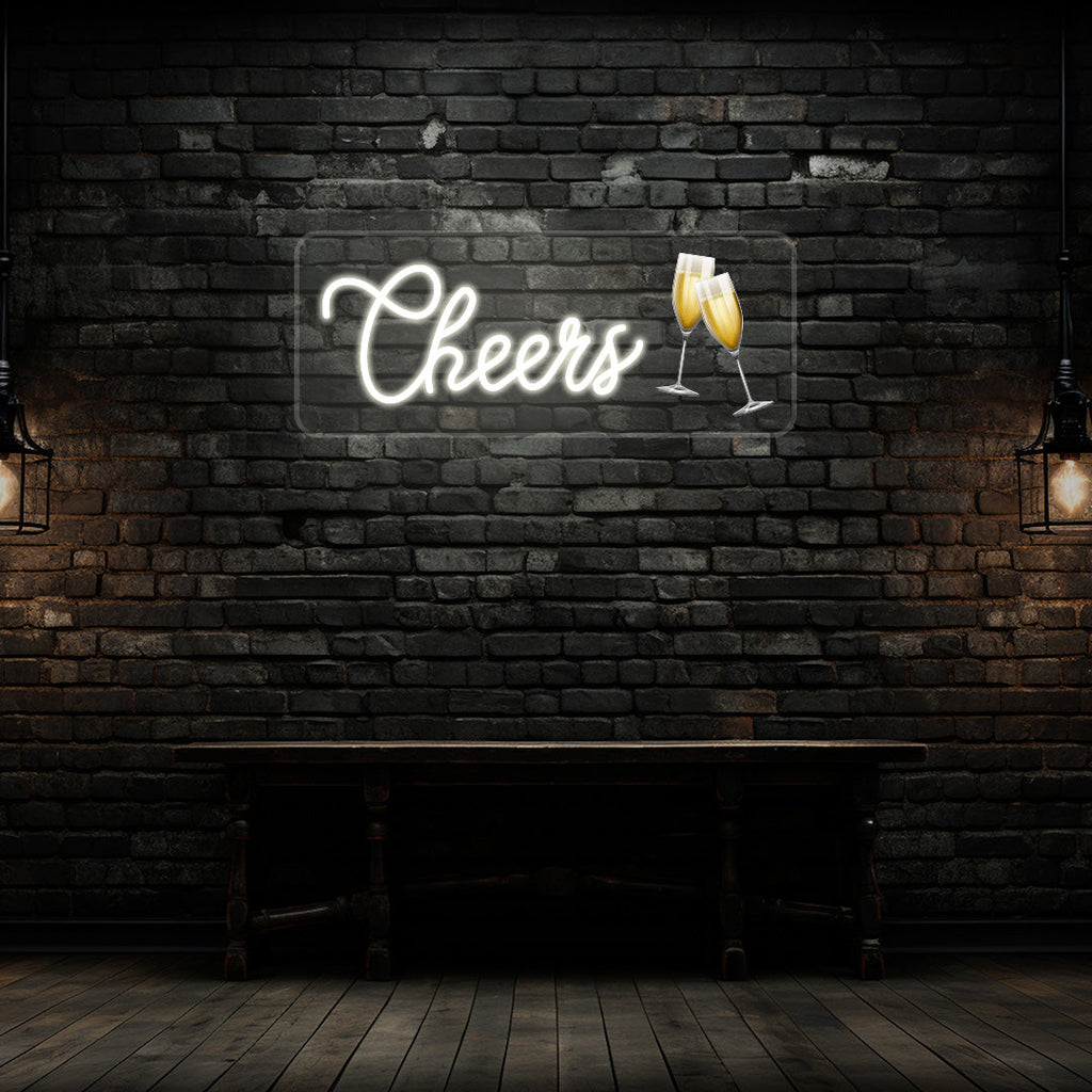 Champagne Glass Cheers Neon Artwork