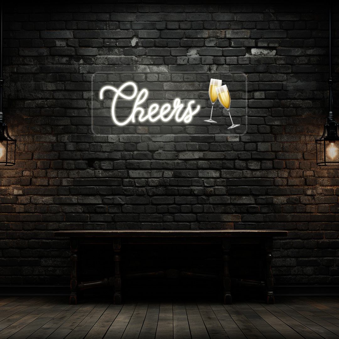 Champagne Glass Cheers Neon Artwork