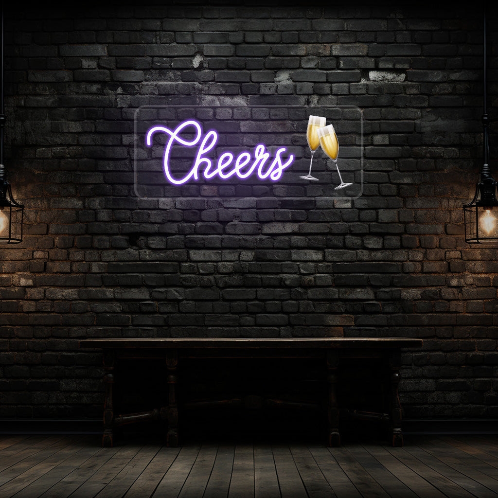 Champagne Glass Cheers Neon Artwork
