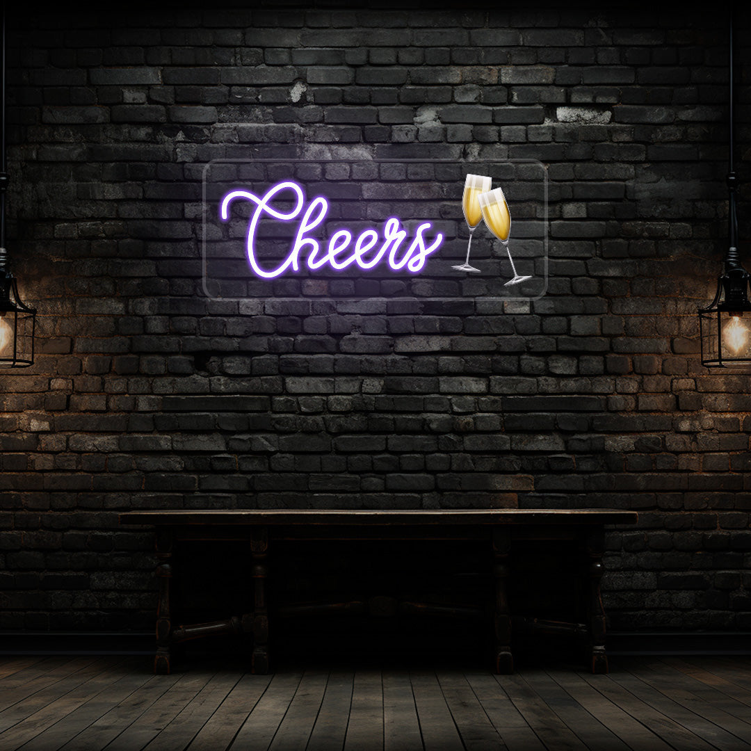 Champagne Glass Cheers Neon Artwork