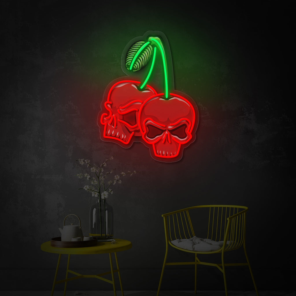Cherry Skull LED Neon Sign | Gothic Food Art