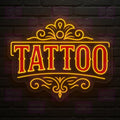 Classic Ornate TATTOO LED Neon Sign - Victorian Style - Decorative Flourishes - Red & Gold Light