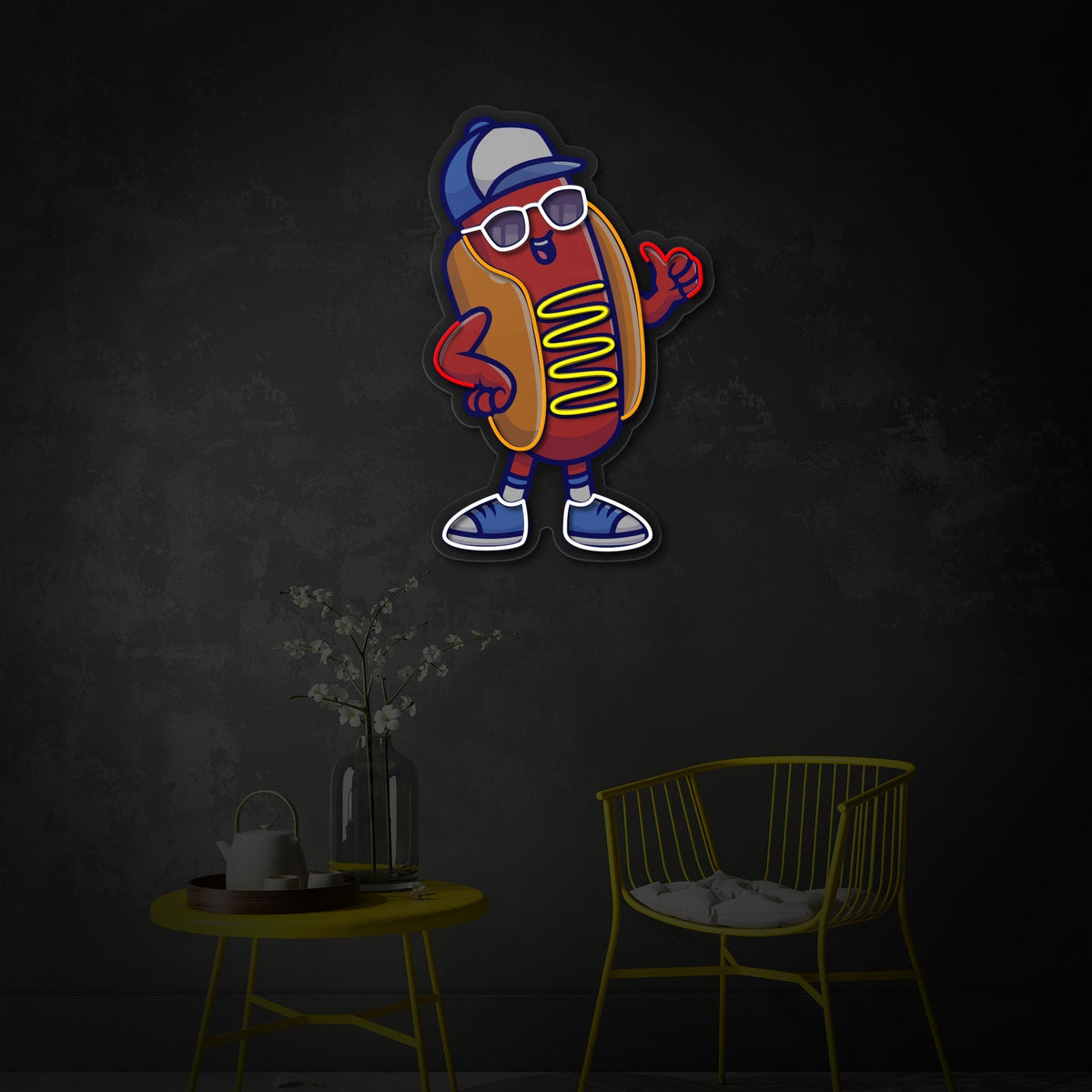 Cool Hot Dog Character LED Neon Sign | Food Art Wall Decor