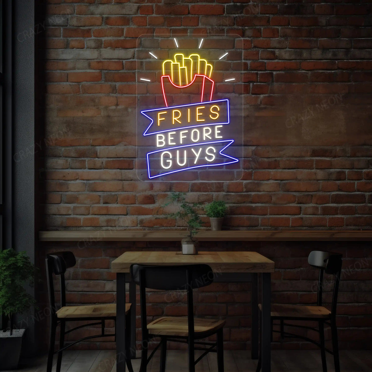 Fries Before Guys-Multicolor Neon Sign