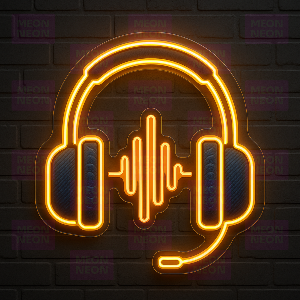 Gaming Headset LED Neon Sign - Pro Audio Aesthetic - Sound Wave Graphics - Blue & Orange Light