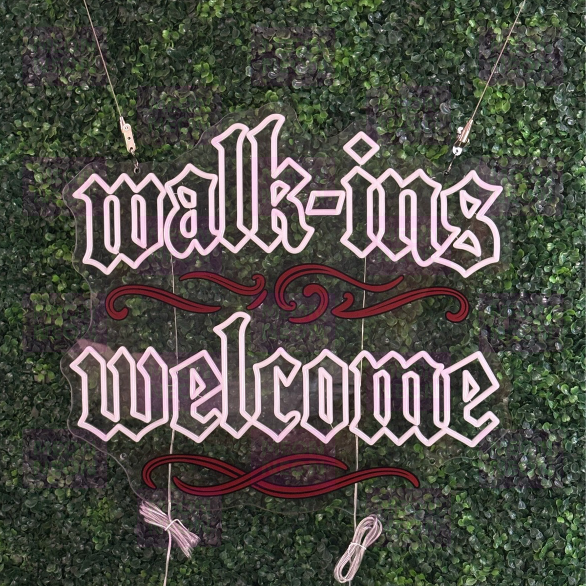 Gothic Walk-Ins Welcome LED Neon Sign - Old English Font - Traditional Style - Warm Golden Light