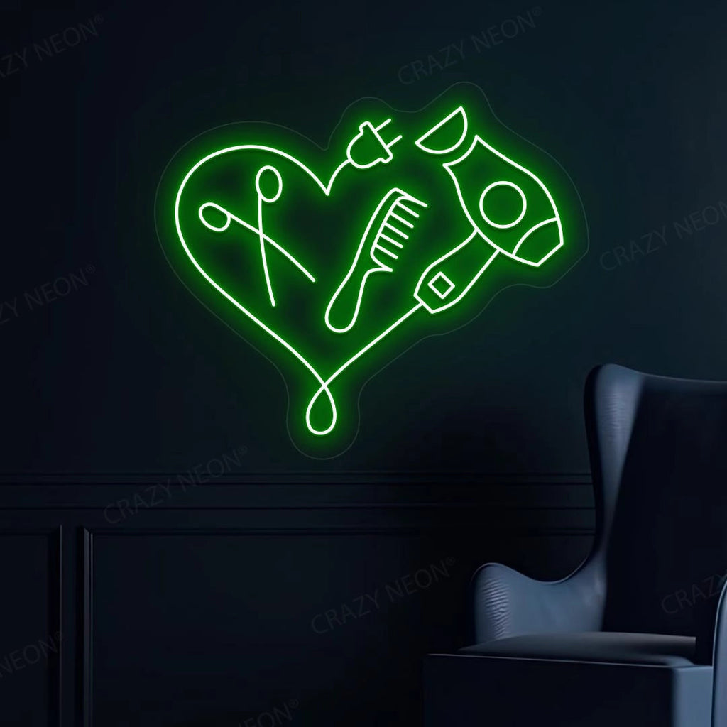 Hair Dryer Combs Clippers Heart Neon Sign