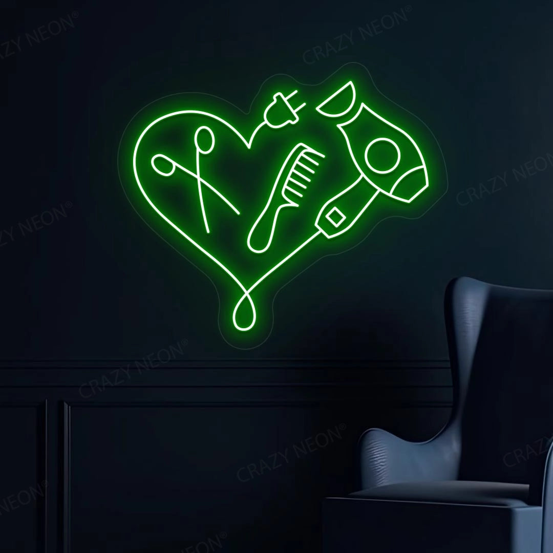 Hair Dryer Combs Clippers Heart Neon Sign