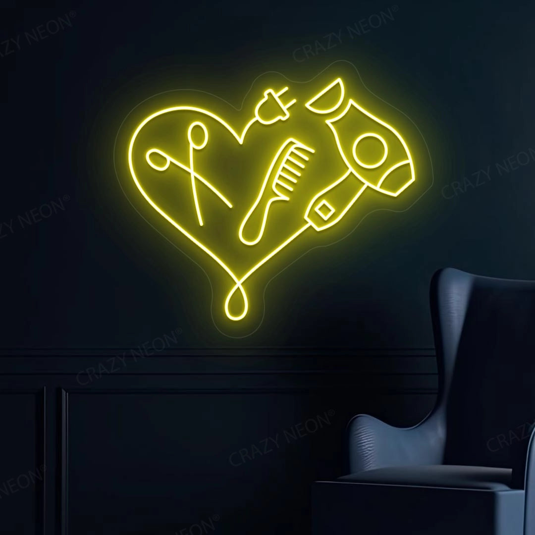 Hair Dryer Combs Clippers Heart Neon Sign