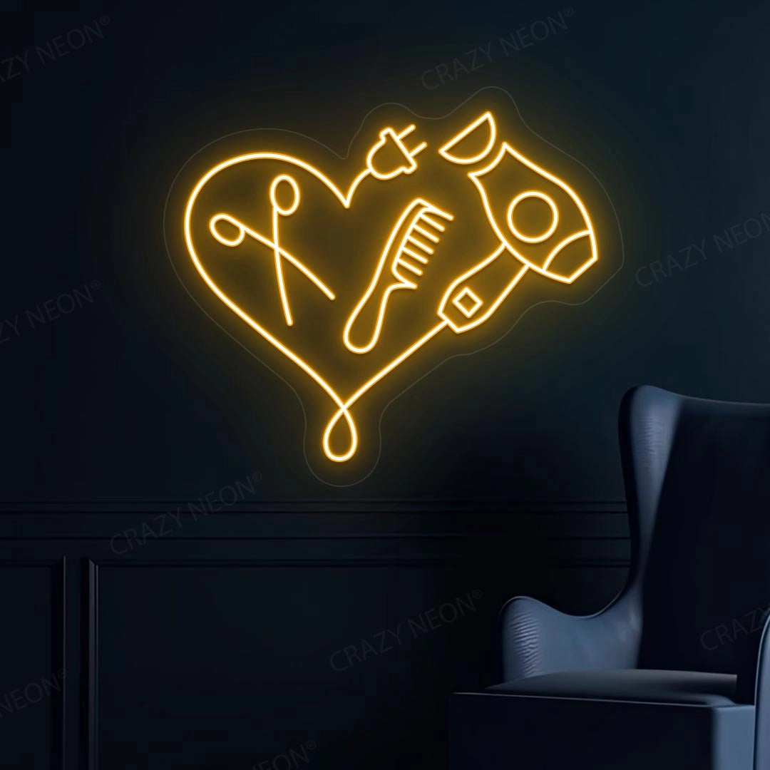 Hair Dryer Combs Clippers Heart Neon Sign