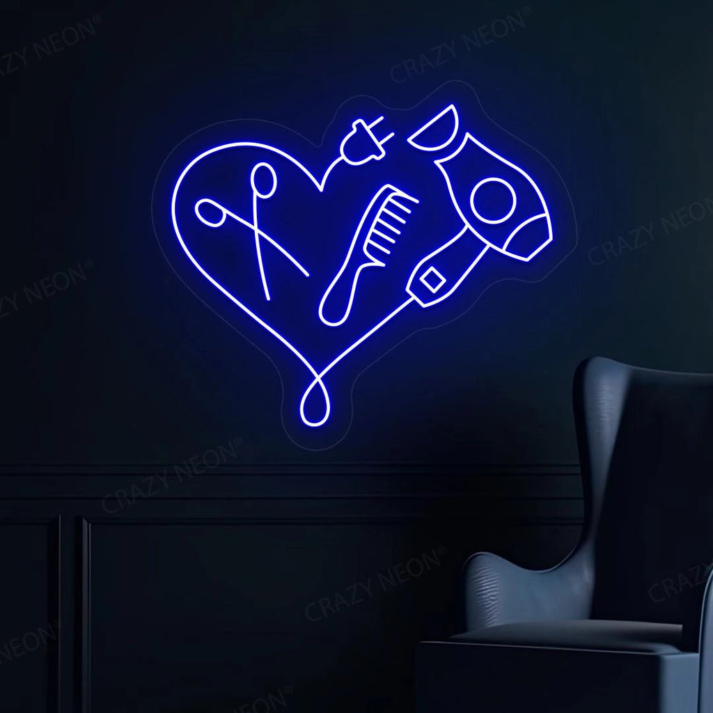 Hair Dryer Combs Clippers Heart Neon Sign