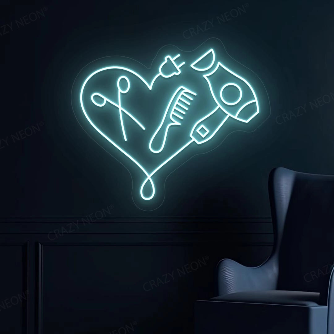 Hair Dryer Combs Clippers Heart Neon Sign