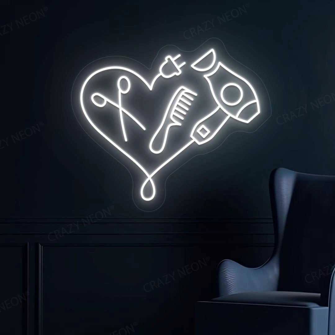 Hair Dryer Combs Clippers Heart Neon Sign