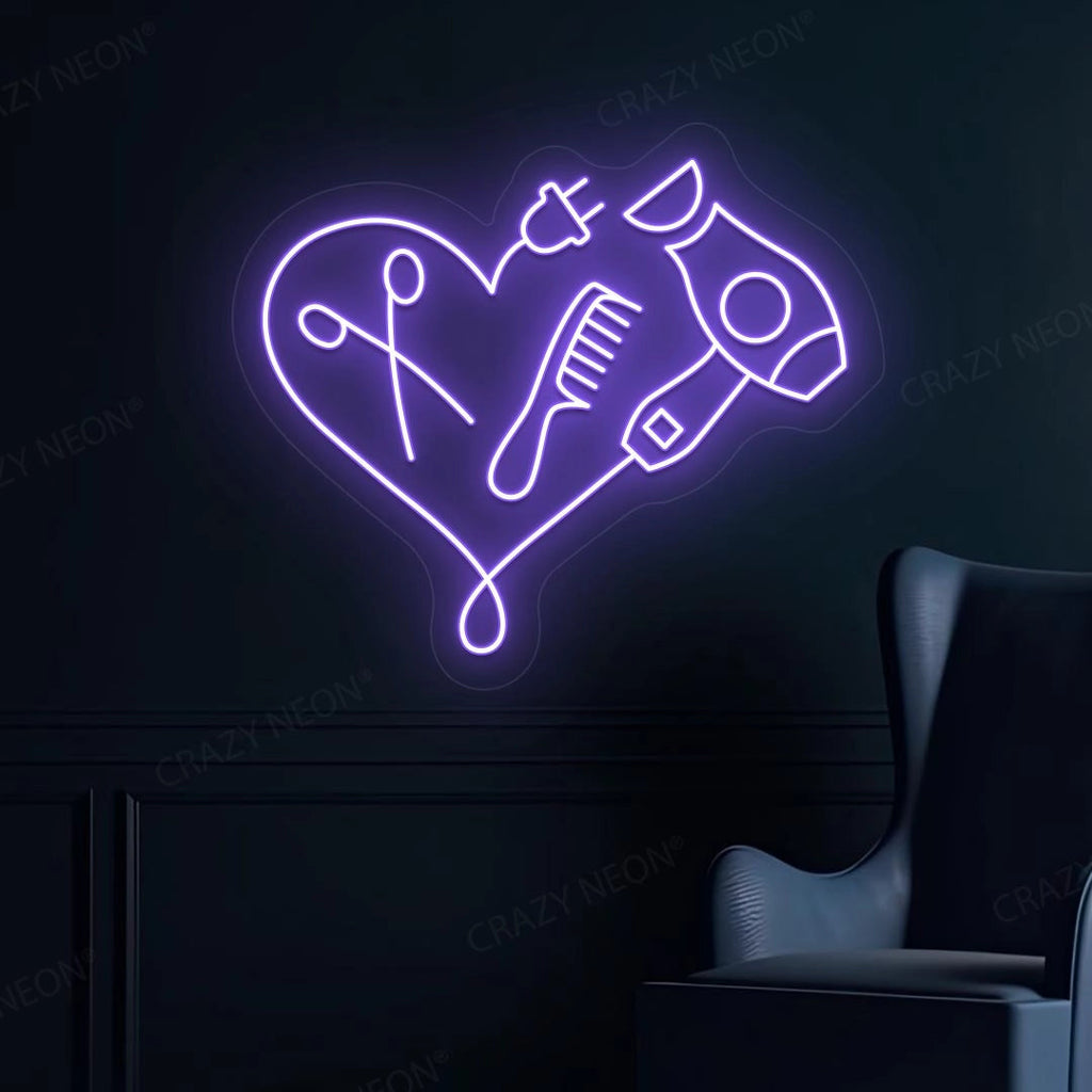 Hair Dryer Combs Clippers Heart Neon Sign