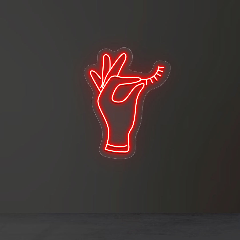 Hand Holding Eyelash Neon Sign