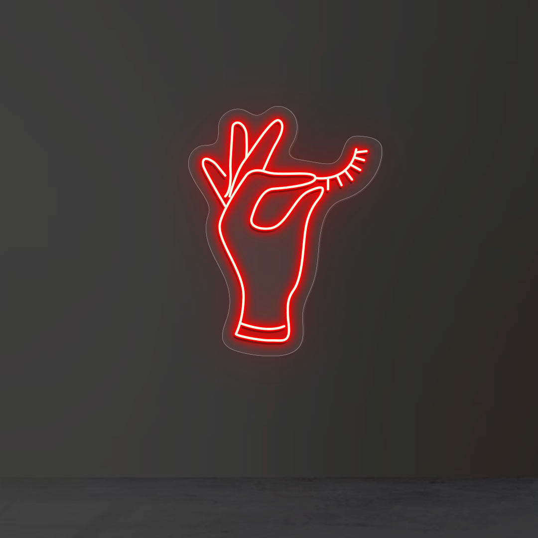 Hand Holding Eyelash Neon Sign
