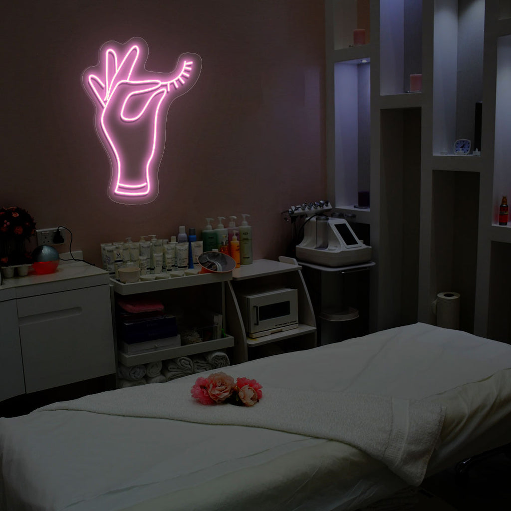 Hand Holding Eyelash Neon Sign