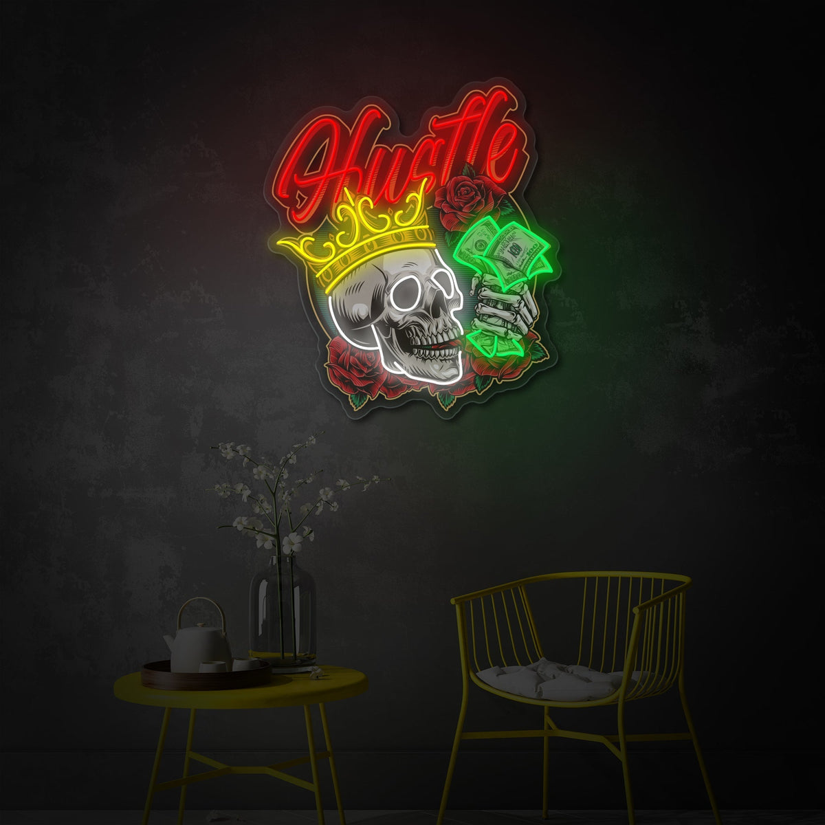 Money King Skull LED Neon Sign | Gothic Pop Art