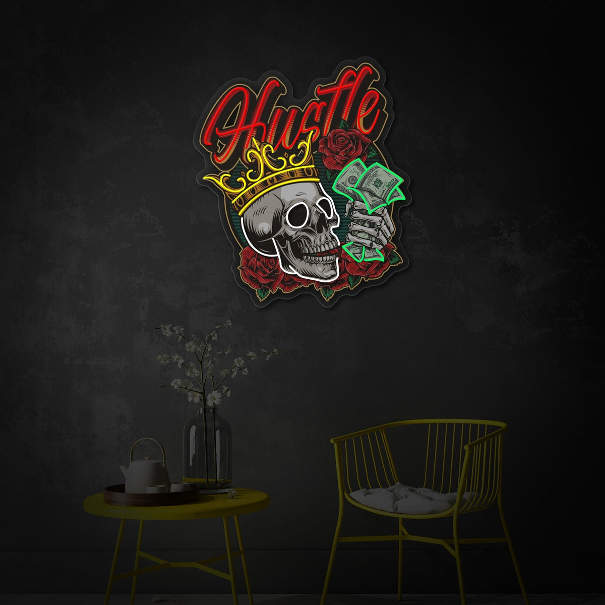 Money King Skull LED Neon Sign | Gothic Pop Art