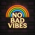 No Bad Vibes LED Neon Sign - Rainbow Positivity - Retro Hippie Style - Warm White Text