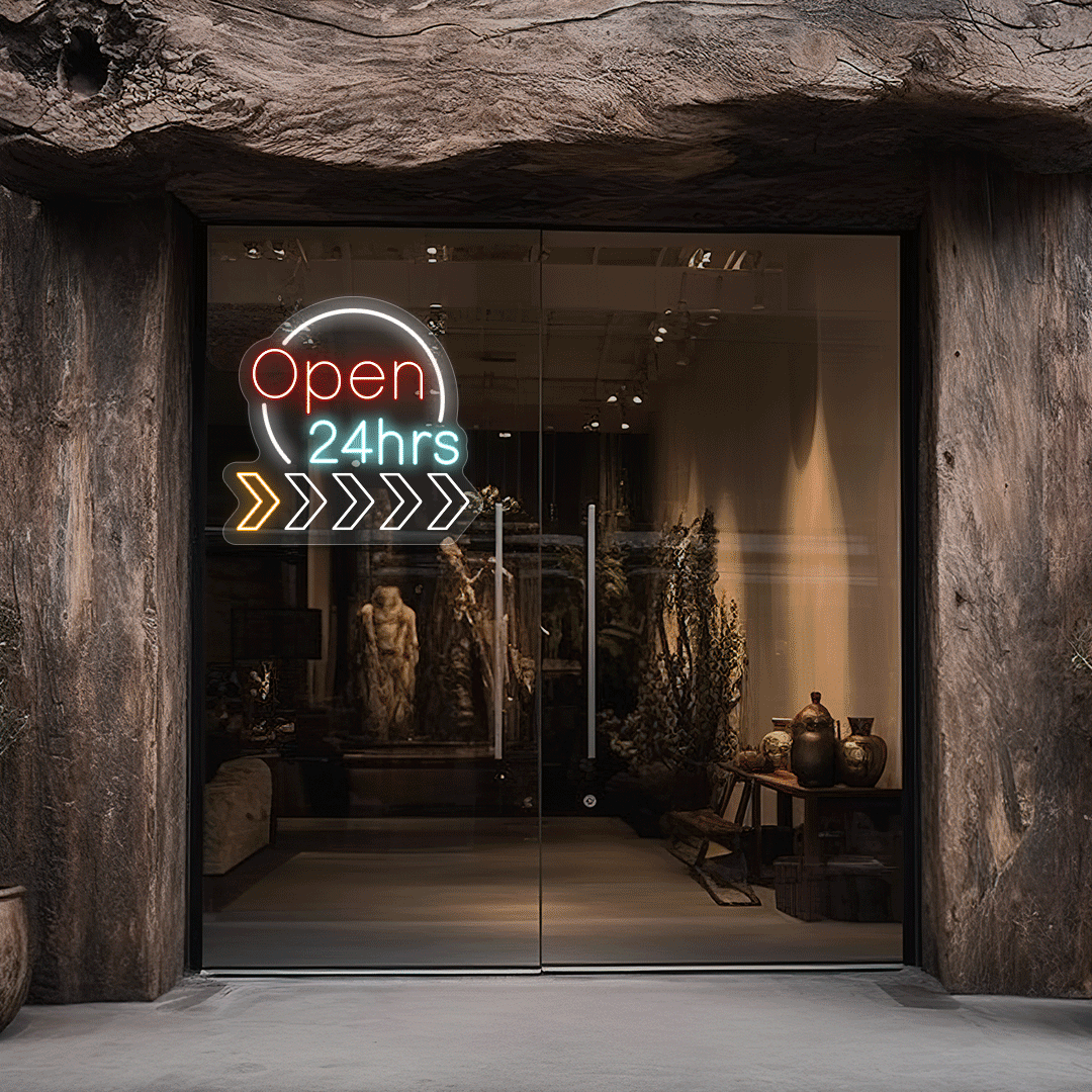 Open 24 Hrs Animated LED Neon Sign