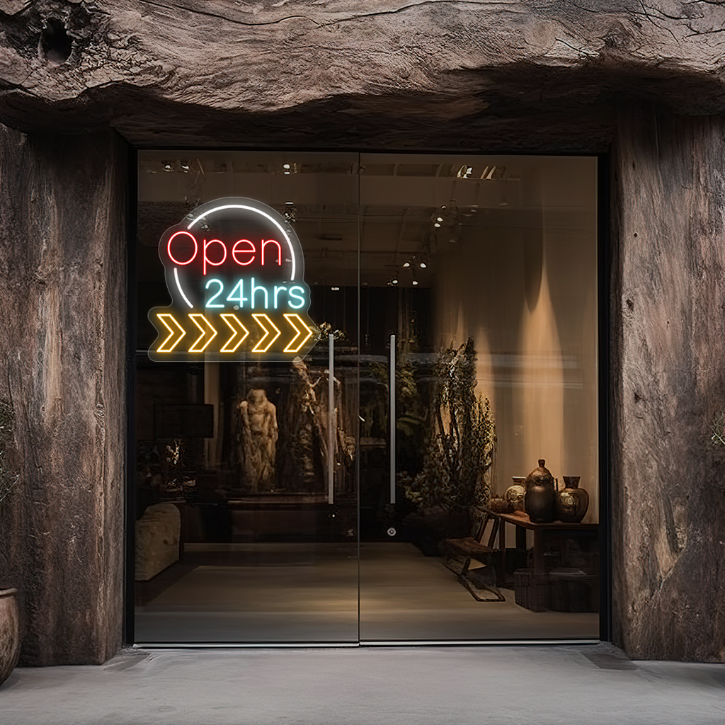 Open 24 Hrs Animated LED Neon Sign