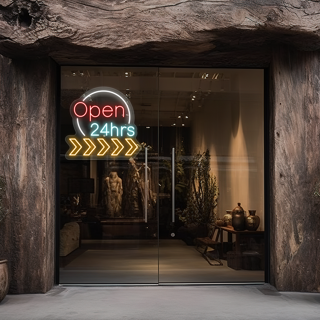 Open 24 Hrs Animated LED Neon Sign